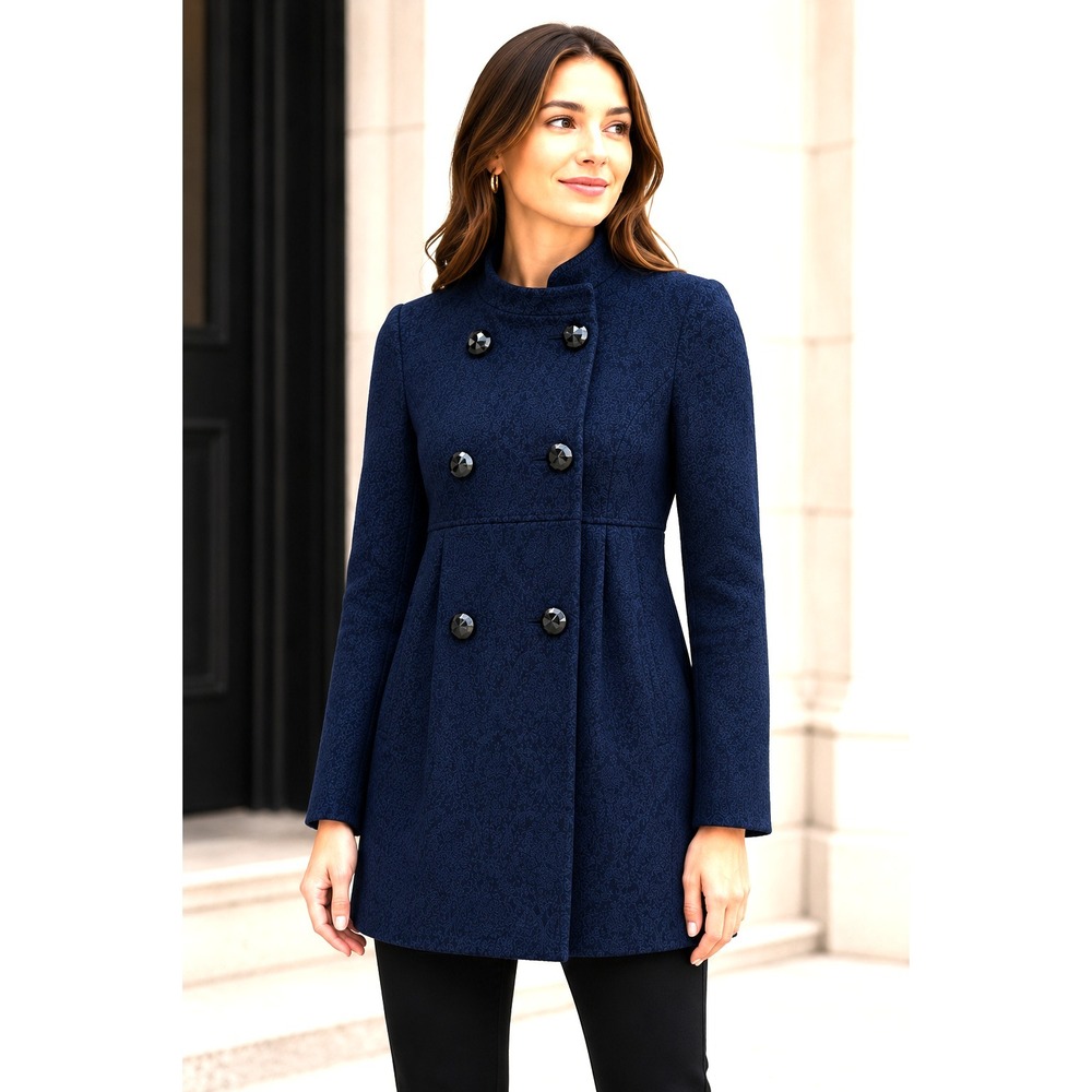 NANETTE LEPORE Blue Pea Coat Women's 4 Jacquard Thinsulate Lining Military USA